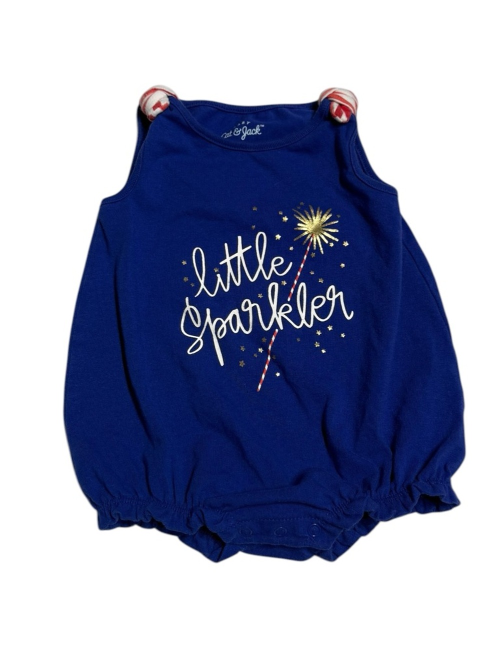 Cat & Jack Baby Girl Blue Romper Size 0-3M Patriotic Little Sparkler Romper